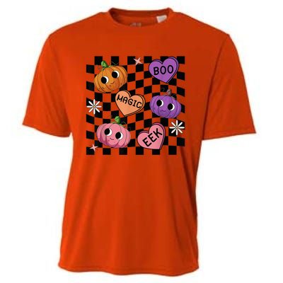 Funny Halloween Spooky Vibes Pumpkin Heart Boo Magic Checked Cooling Performance Crew T-Shirt