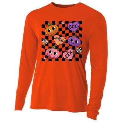 Funny Halloween Spooky Vibes Pumpkin Heart Boo Magic Checked Cooling Performance Long Sleeve Crew