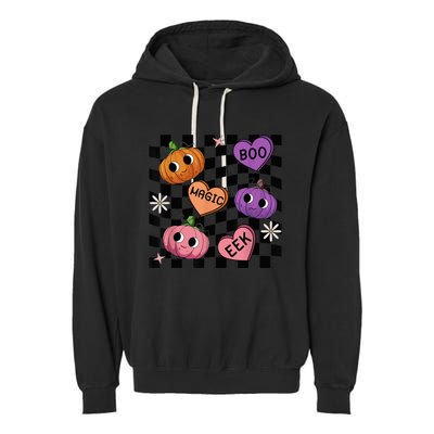 Funny Halloween Spooky Vibes Pumpkin Heart Boo Magic Checked Garment-Dyed Fleece Hoodie