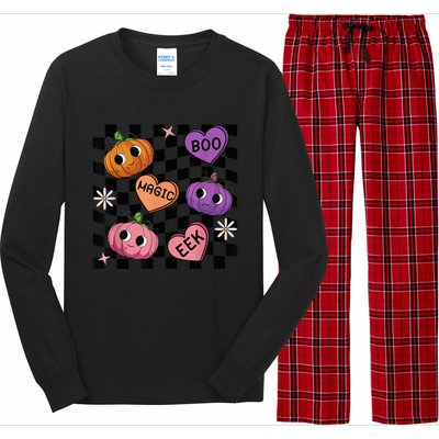 Funny Halloween Spooky Vibes Pumpkin Heart Boo Magic Checked Long Sleeve Pajama Set