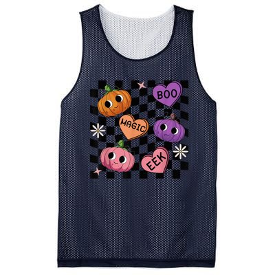 Funny Halloween Spooky Vibes Pumpkin Heart Boo Magic Checked Mesh Reversible Basketball Jersey Tank