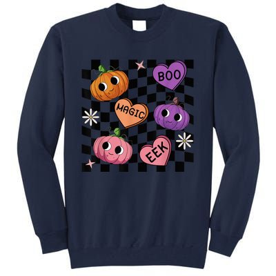 Funny Halloween Spooky Vibes Pumpkin Heart Boo Magic Checked Tall Sweatshirt