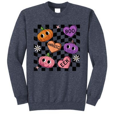 Funny Halloween Spooky Vibes Pumpkin Heart Boo Magic Checked Sweatshirt