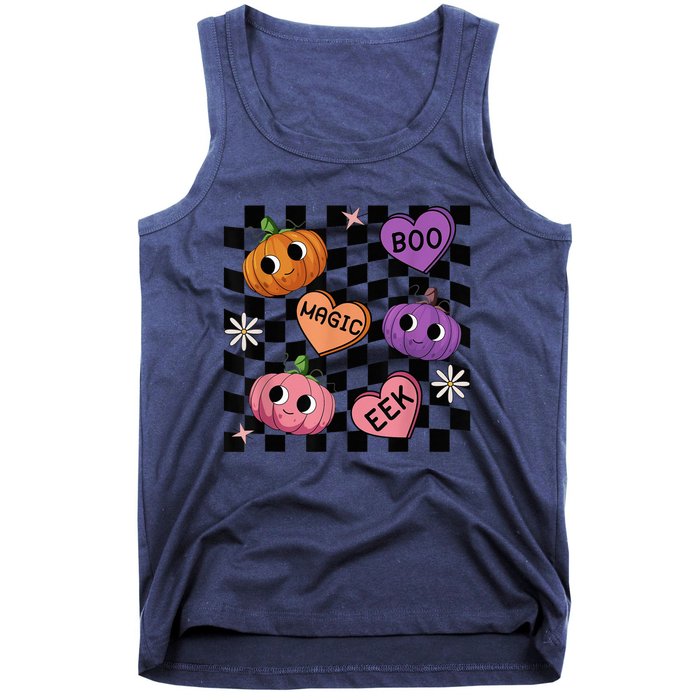 Funny Halloween Spooky Vibes Pumpkin Heart Boo Magic Checked Tank Top