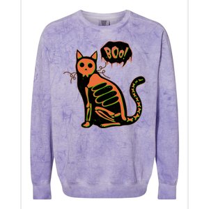 Funny Halloween Skeleton Cat Colorblast Crewneck Sweatshirt