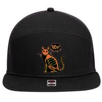 Funny Halloween Skeleton Cat 7 Panel Mesh Trucker Snapback Hat