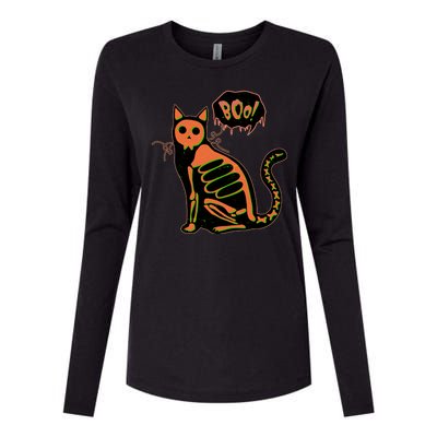 Funny Halloween Skeleton Cat Womens Cotton Relaxed Long Sleeve T-Shirt