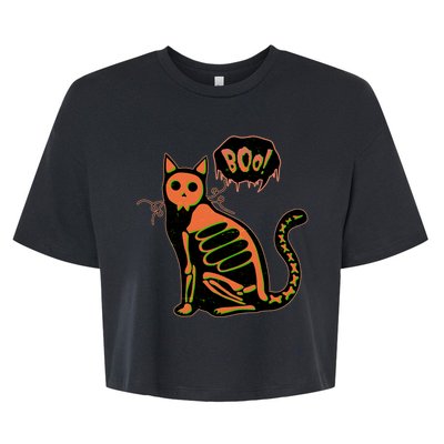 Funny Halloween Skeleton Cat Bella+Canvas Jersey Crop Tee