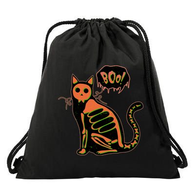 Funny Halloween Skeleton Cat Drawstring Bag