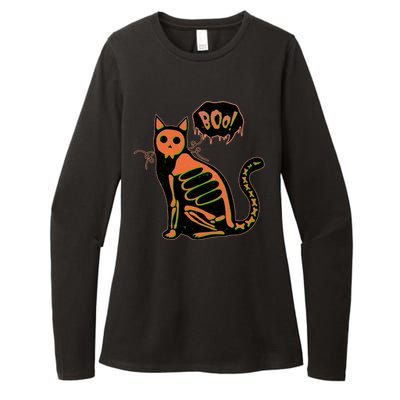 Funny Halloween Skeleton Cat Womens CVC Long Sleeve Shirt