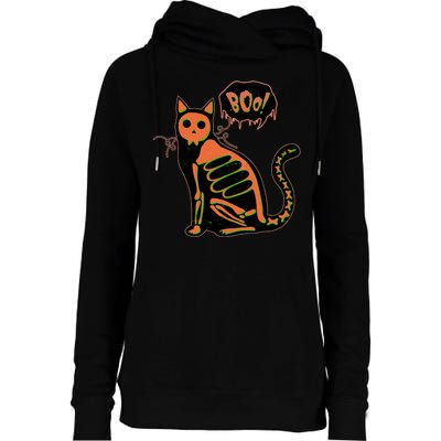 Funny Halloween Skeleton Cat Womens Funnel Neck Pullover Hood