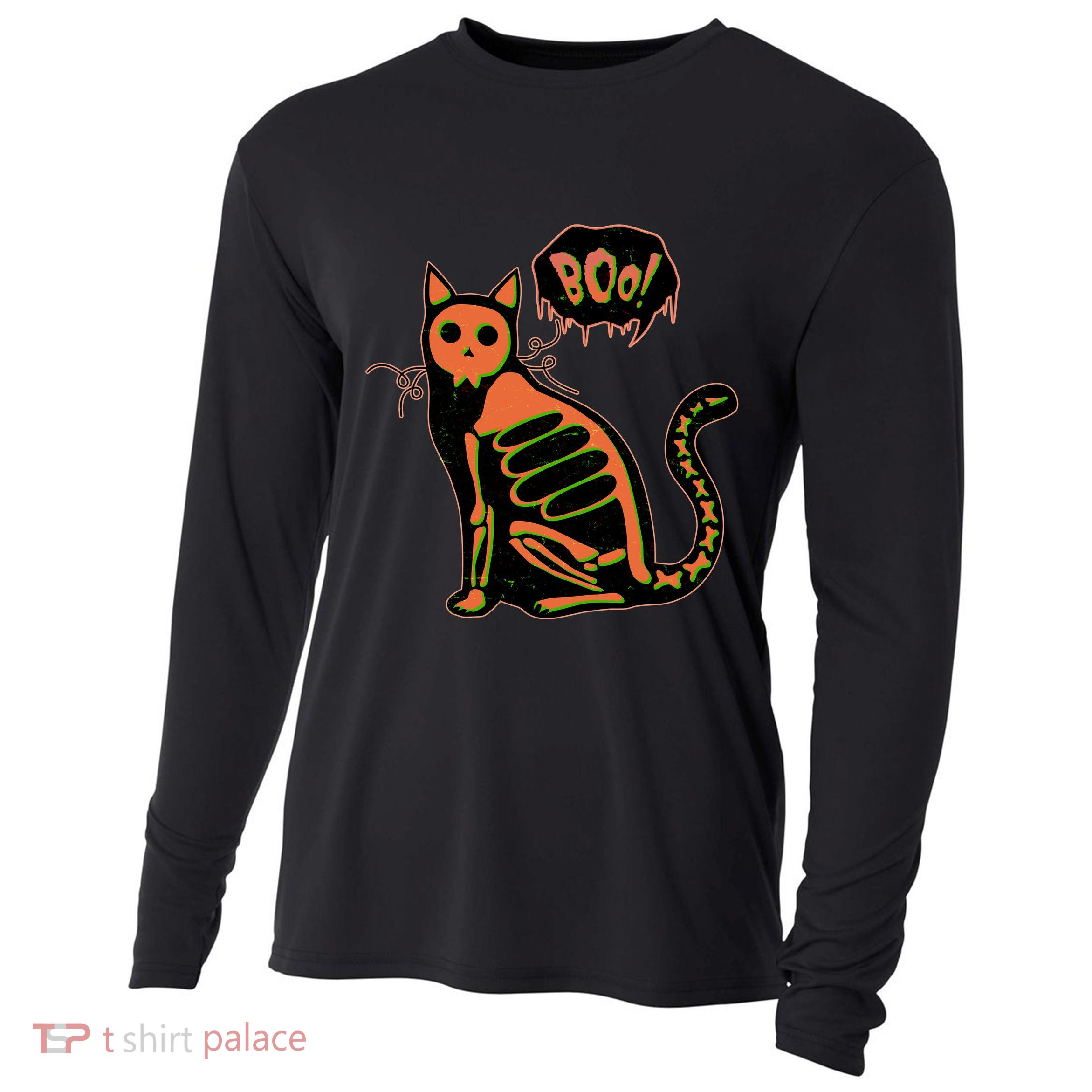 Funny Halloween Skeleton Cat Cooling Performance Long Sleeve Crew