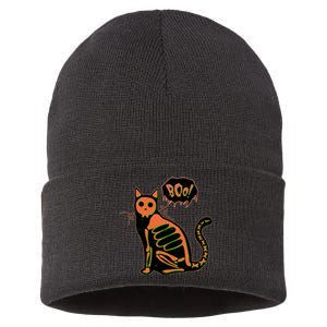 Funny Halloween Skeleton Cat Sustainable Knit Beanie