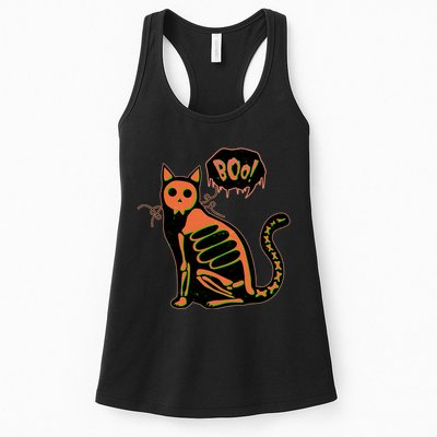 Funny Halloween Skeleton Cat Womens Tank Top