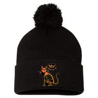 Funny Halloween Skeleton Cat Pom Pom 12in Knit Beanie