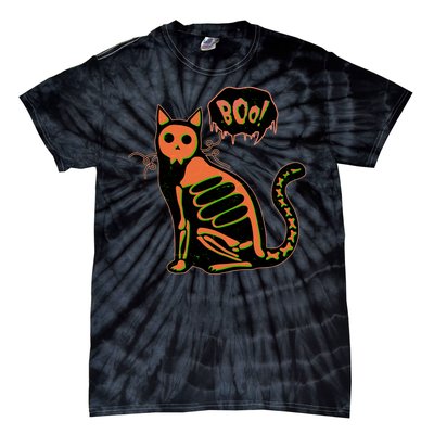 Funny Halloween Skeleton Cat Tie-Dye T-Shirt