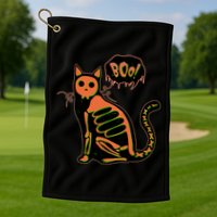 Funny Halloween Skeleton Cat Golf Towel