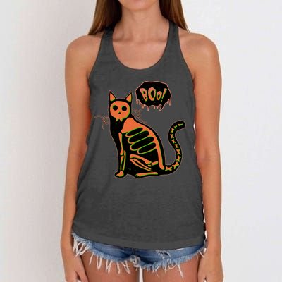 Funny Halloween Skeleton Cat Women's Knotted Racerback Tank