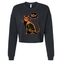 Funny Halloween Skeleton Cat Cropped Pullover Crew