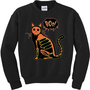 Funny Halloween Skeleton Cat Kids Sweatshirt