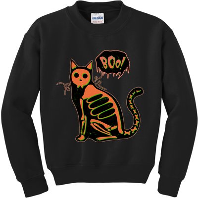 Funny Halloween Skeleton Cat Kids Sweatshirt