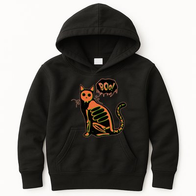 Funny Halloween Skeleton Cat Kids Hoodie