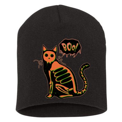 Funny Halloween Skeleton Cat Short Acrylic Beanie