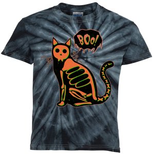 Funny Halloween Skeleton Cat Kids Tie-Dye T-Shirt