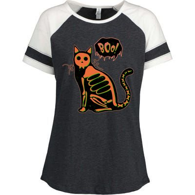 Funny Halloween Skeleton Cat Enza Ladies Jersey Colorblock Tee