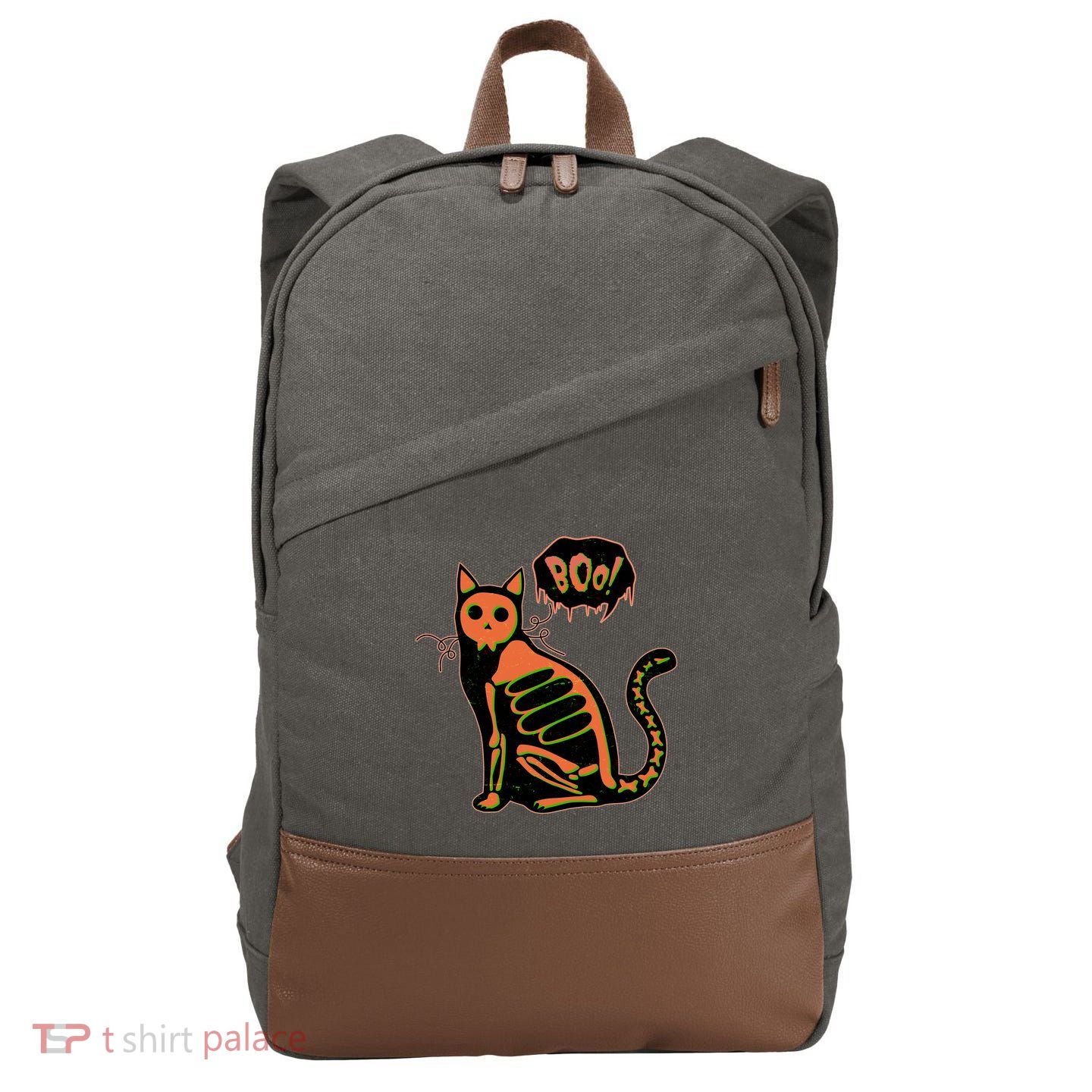 Funny Halloween Skeleton Cat Cotton Canvas Backpack