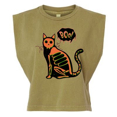 Funny Halloween Skeleton Cat Garment-Dyed Women's Muscle Tee