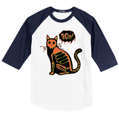 Funny Halloween Skeleton Cat Baseball Sleeve Shirt