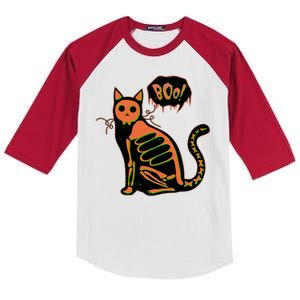 Funny Halloween Skeleton Cat Kids Colorblock Raglan Jersey