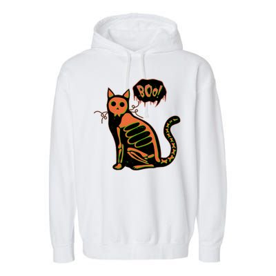 Funny Halloween Skeleton Cat Garment-Dyed Fleece Hoodie