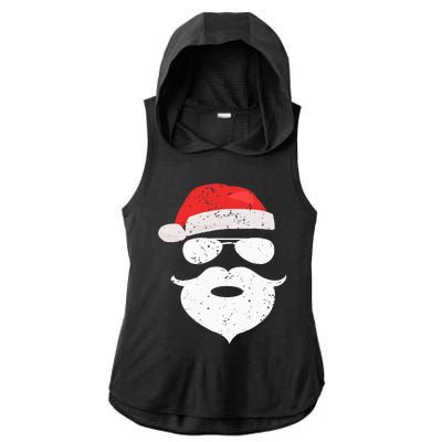 Funny Hipster Santa Beard Sunglasses and Red Hat Christmas Ladies PosiCharge Tri-Blend Wicking Draft Hoodie Tank