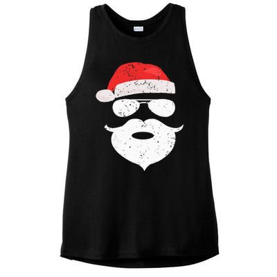 Funny Hipster Santa Beard Sunglasses and Red Hat Christmas Ladies PosiCharge Tri-Blend Wicking Tank