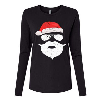 Funny Hipster Santa Beard Sunglasses and Red Hat Christmas Womens Cotton Relaxed Long Sleeve T-Shirt