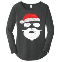 Funny Hipster Santa Beard Sunglasses and Red Hat Christmas Women's Perfect Tri Tunic Long Sleeve Shirt