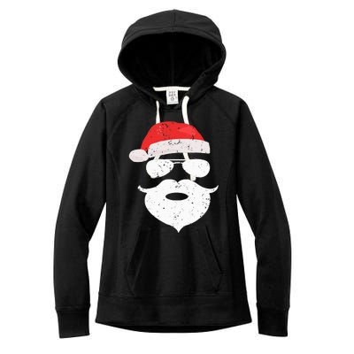 Funny Hipster Santa Beard Sunglasses and Red Hat Christmas Women's Fleece Hoodie