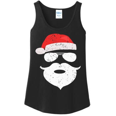 Funny Hipster Santa Beard Sunglasses and Red Hat Christmas Ladies Essential Tank