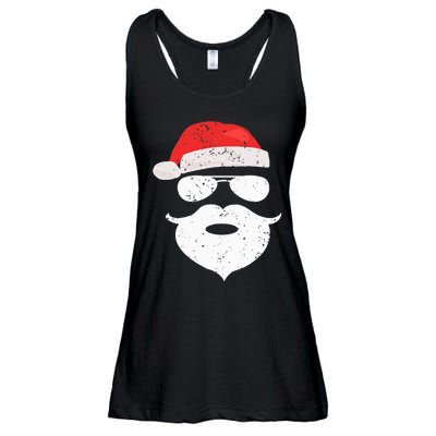 Funny Hipster Santa Beard Sunglasses and Red Hat Christmas Ladies Essential Flowy Tank