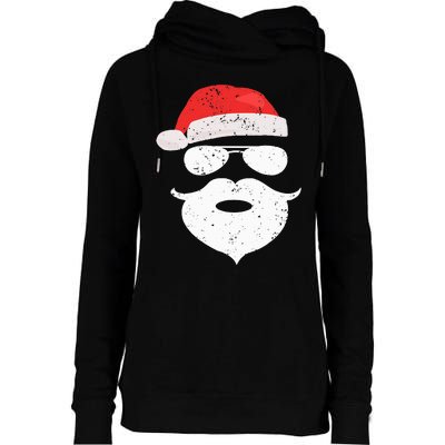 Funny Hipster Santa Beard Sunglasses and Red Hat Christmas Womens Funnel Neck Pullover Hood