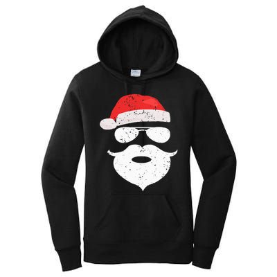 Funny Hipster Santa Beard Sunglasses and Red Hat Christmas Women's Pullover Hoodie