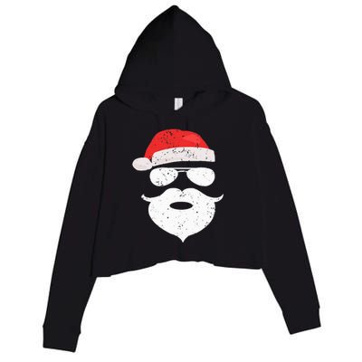 Funny Hipster Santa Beard Sunglasses and Red Hat Christmas Crop Fleece Hoodie