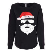 Funny Hipster Santa Beard Sunglasses and Red Hat Christmas Womens California Wash Sweatshirt