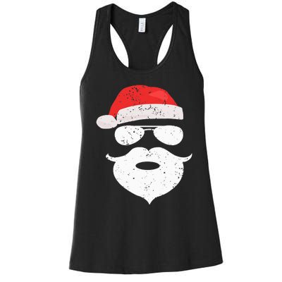 Funny Hipster Santa Beard Sunglasses and Red Hat Christmas Women's Racerback Tank