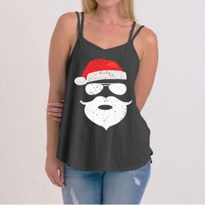 Funny Hipster Santa Beard Sunglasses and Red Hat Christmas Women's Strappy Tank