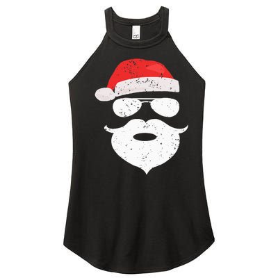 Funny Hipster Santa Beard Sunglasses and Red Hat Christmas Women's Perfect Tri Rocker Tank