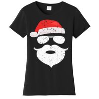 Funny Hipster Santa Beard Sunglasses and Red Hat Christmas Women's T-Shirt