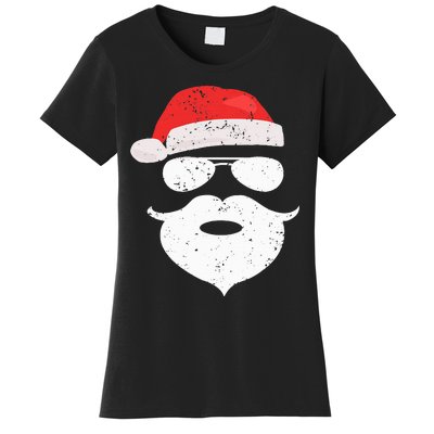 Funny Hipster Santa Beard Sunglasses and Red Hat Christmas Women's T-Shirt